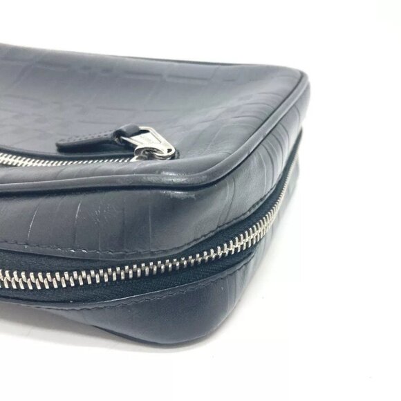 BURBERRY Check pattern Embossed Clutch Bag Pouch Black/SilverHardware - Picture 7 of 13